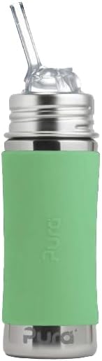 Pura Kiki 11oz/325ml Stainless Steel Straw Bottle w/Sleeve, 100% Plastic-Free by Pura