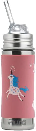 Pura Kiki 11oz/325ml Stainless Steel Straw Bottle w/Sleeve, 100% Plastic-Free by Pura