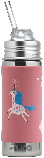 Pura Kiki 11oz/325ml Stainless Steel Straw Bottle w/Sleeve, 100% Plastic-Free by Pura
