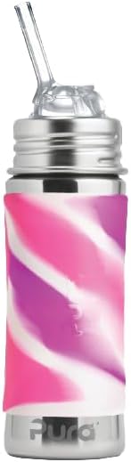 Pura Kiki 11oz/325ml Stainless Steel Straw Bottle w/Sleeve, 100% Plastic-Free by Pura