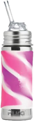 Pura Kiki 11oz/325ml Stainless Steel Straw Bottle w/Sleeve, 100% Plastic-Free by Pura