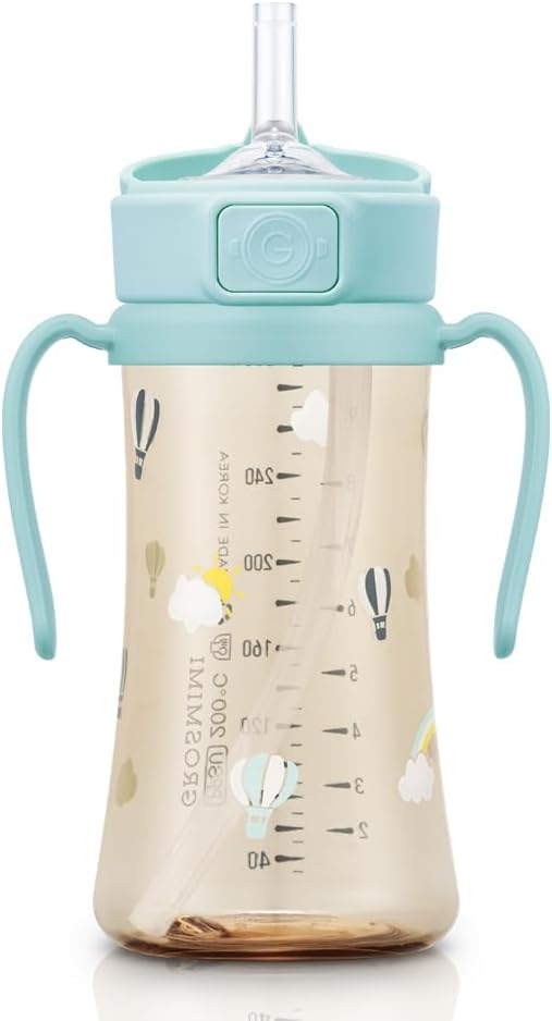 GROSMIMI Flip Top Spill Proof Sippy Cup, BPA Free, 10 oz, Stage 2 Straw - Image 2