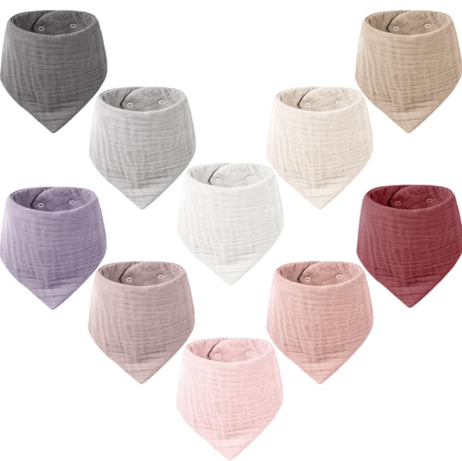 Konssy Muslin Baby Bibs 10 Pack Baby Bandana Drool Bibs 100% Cotton by Konssy