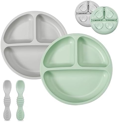 PandaEar Silicone Baby Feeding Set| 2 Pack Silicone Divided Suction Plate by PandaEar