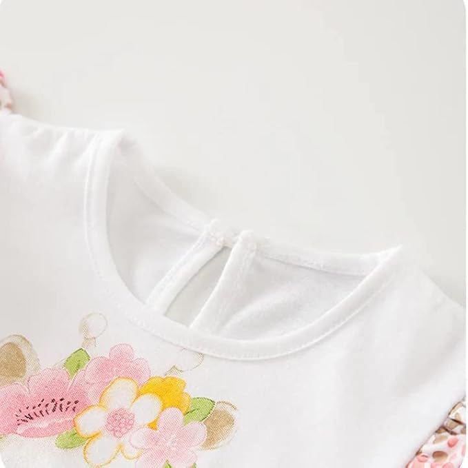 Cute Giraffe + Zebra With Floral Print Long Sleeve Baby Girl Clothes White - Image 4