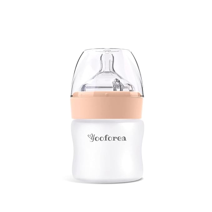 Yooforea Silicone Coated Glass Baby Bottle, 0M+ Slow Flow Nipple I Anti-Colic by Yooforea