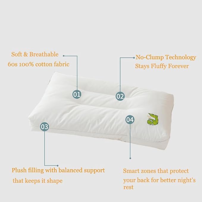 100% Cotton Kids Pillow-14 x 22" Machine Washable Soft and Breathable Youth - Image 3