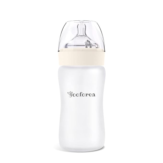 Yooforea Silicone Coated Glass Baby Bottle, 6M+ Fast Flow Nipple I Anti-Colic by Yooforea