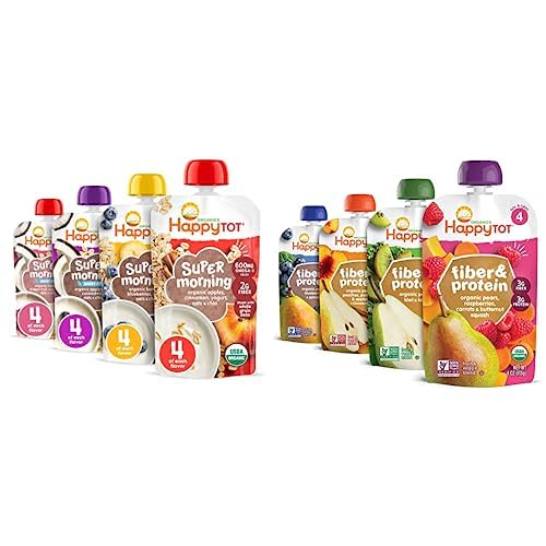 Happy Tot Organics Super Morning Variety Pack, 4 Ounce Pouch & Stage 4 Fiber & by HappyTot