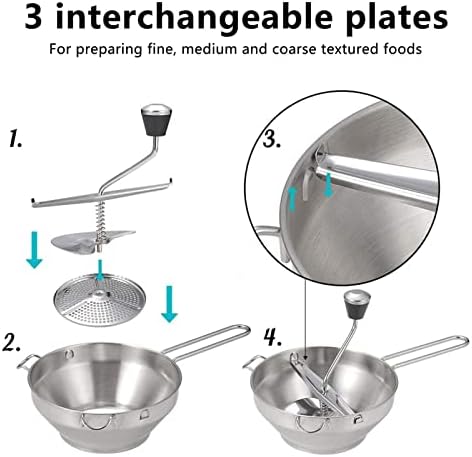Manual Food Mill, Ergonomic Food Mill Stainless Steel Milling Handle Stainless - Image 2