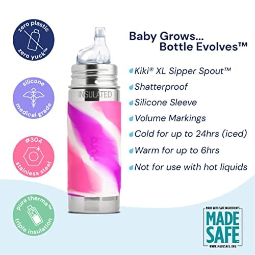 Pura Kiki 9oz/260ml Stainless Steel Insulated Sippy Bottle w/Sleeve, - Image 3