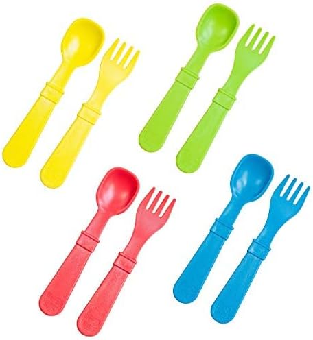 RE-PLAY Made in USA 8pk Toddler Feeding Utensils Spoon and Fork Set | Eco by Re-Play