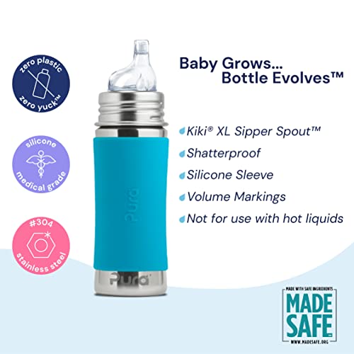 Pura Kiki 11oz/325ml Stainless Steel Sippy Cup Bottle w/Sleeve, Plastic-Free - Image 3