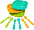 Re-Play 3x3 Divided Toddler Plates and Utensils Set by Re-Play
