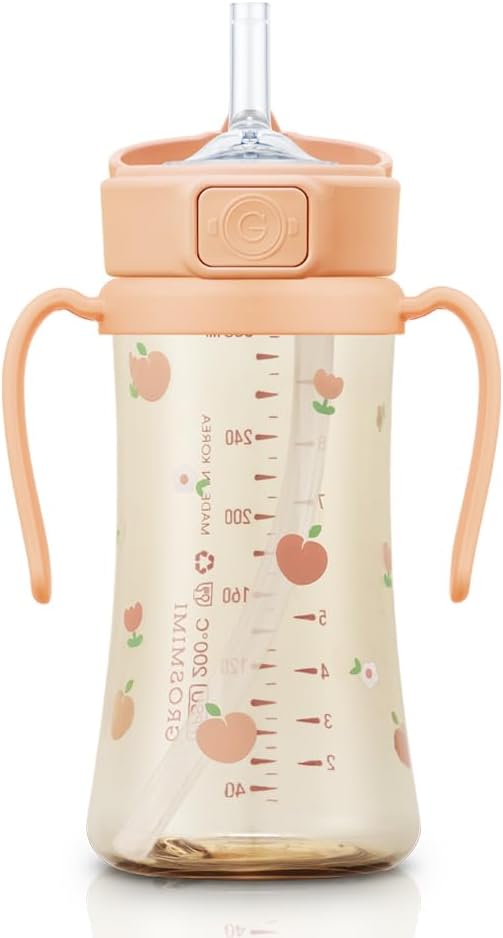GROSMIMI Flip Top Spill Proof Sippy Cup, BPA Free, 10 oz, Stage 2 Straw - Image 2