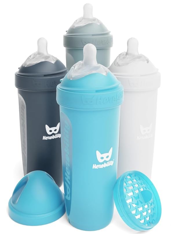 Herobility Double Anti-Colic Baby Bottles – 12 fl oz/340ml – 4-Pack – Multicolor - Image 2