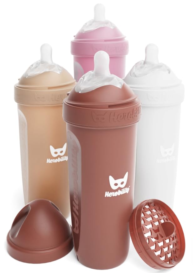 Herobility Double Anti-Colic Baby Bottles – 12 fl oz/340ml – 4-Pack – by Herobility