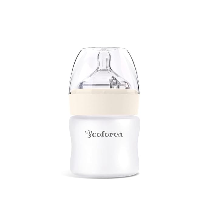 Yooforea Silicone Coated Glass Baby Bottle, 0M+ Slow Flow Nipple I Anti-Colic by Yooforea