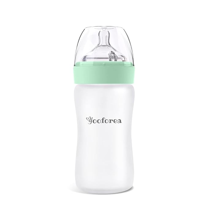 Yooforea Silicone Coated Glass Baby Bottle, 6M+ Fast Flow Nipple I Anti-Colic by Yooforea