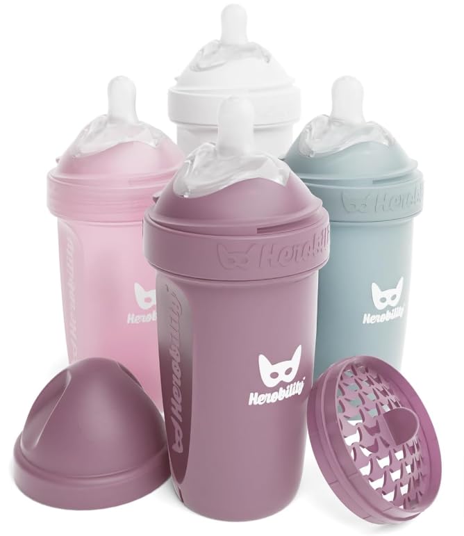 Herobility Double Anti-Colic Baby Bottles – 8.5 fl oz/240ml – 4-Pack – by Herobility
