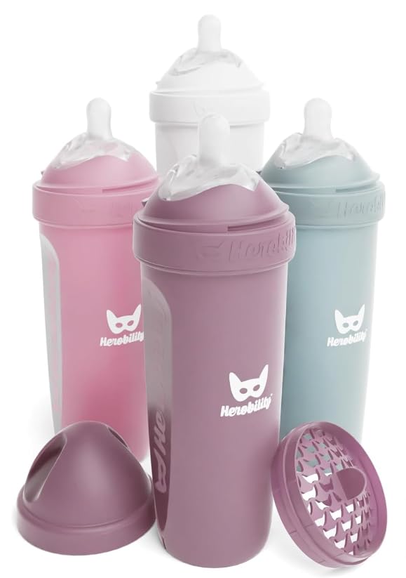 Herobility Double Anti-Colic Baby Bottles – 12 fl oz/340ml – 4-Pack – by Herobility
