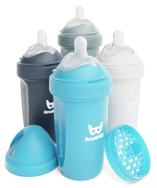 Herobility Double Anti-Colic Baby Bottles – 8.5 fl oz/240ml – 4-Pack – by Herobility