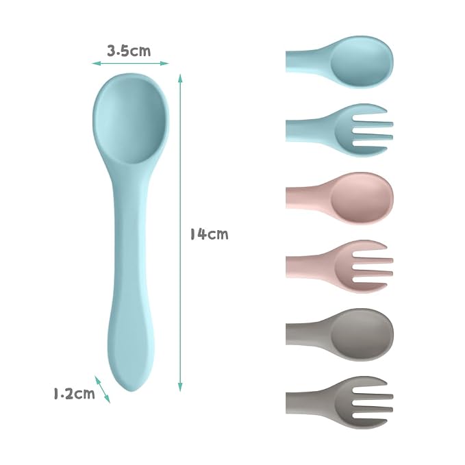 Vicloon Silicone Baby Fork and Spoon Set, First Stage Feeding Set, Dishwasher - Image 2