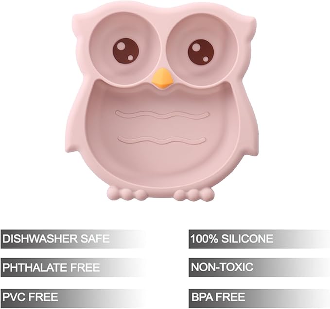 PandaEar Toddler Suction Plates, Stay Put Divided Baby Plates, Owl Shape - Image 3