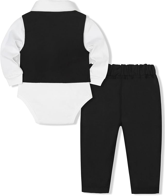 Baby Boy Clothes Suits Infant Gentleman Wedding Outfit Formal Dress Shirt Vest - Image 2