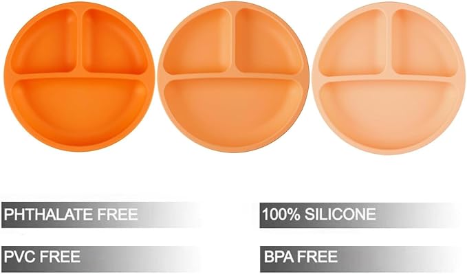 PandaEar 3 Pack Toddler Plates, Silicone Divided Suction Plate - Image 2