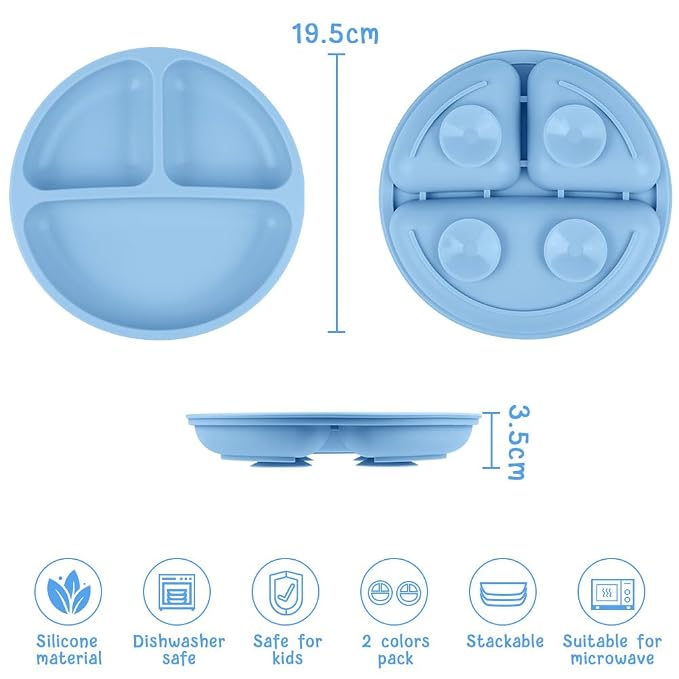 Vicloon Suction Plates, 100% Food Grade Silicone BPA Free Baby Plates, Divided - Image 2