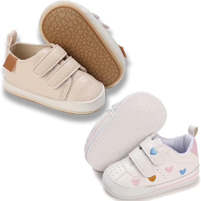 2Pairs Baby Shoes, Boys Girls Non-Slip Rubber Sole Sneakers, Unisex Infant Soft by 82-eitwo