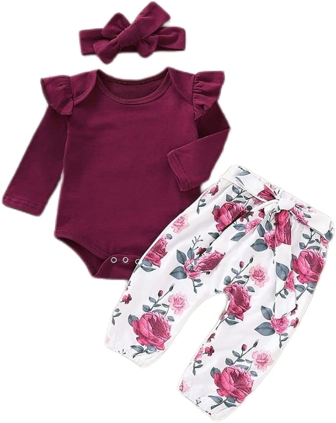 Newborn Baby Girl Clothes, Infant Girl Outfits Long Sleeve Ruffle Romper + by AOSWEP