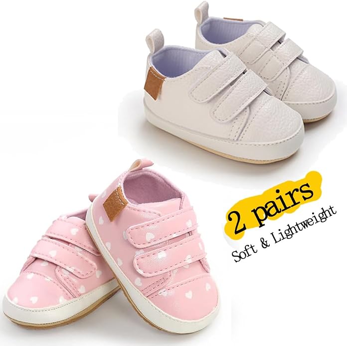 2Pairs Baby Shoes, Boys Girls Non-Slip Rubber Sole Sneakers, Unisex Infant Soft - Image 4