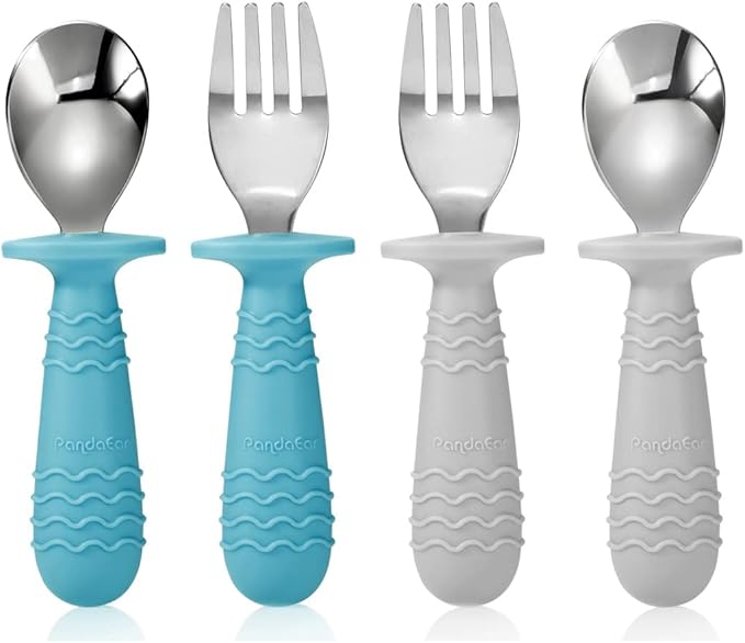 PandaEar 4 Set Baby Toddler Silicone Stainless Steel Utensils Silverware Spoon by PandaEar
