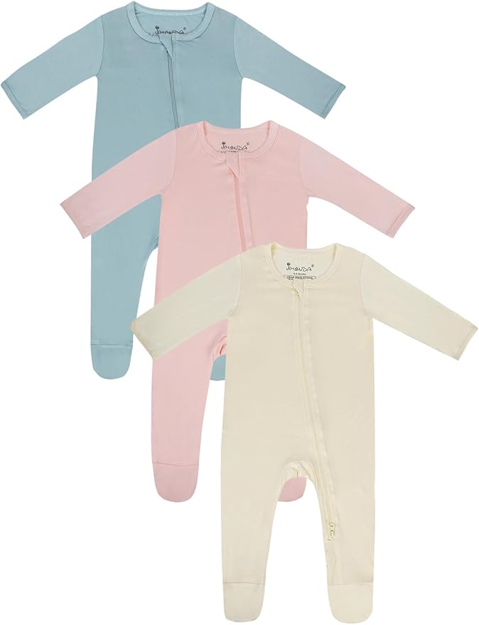 Jimonda Baby Romper Boys Girls Bamboo Pajamas 2-Way Zipper Footed Unisex Zip-Up by JimondaBaby