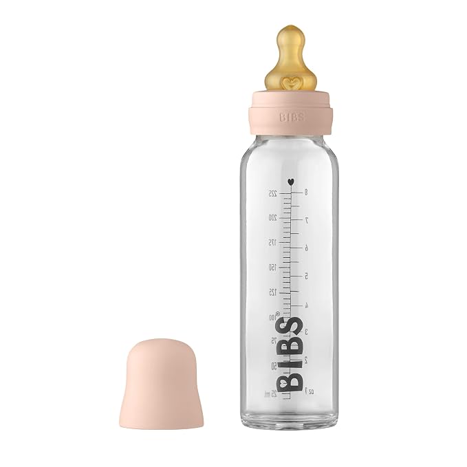 BIBS Baby Glass Bottle Complete Set 225 ml | BPA Free Natural Rubber | Made in by BIBS