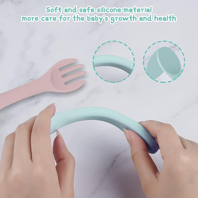 Vicloon Silicone Baby Fork and Spoon Set, First Stage Feeding Set, Dishwasher - Image 4
