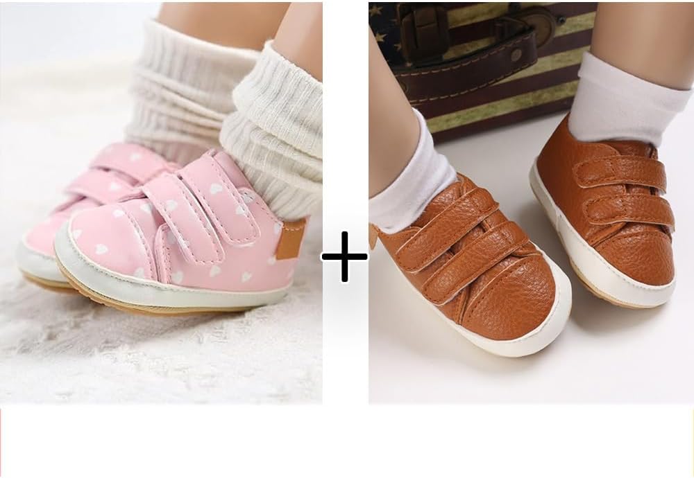 2Pairs Baby Shoes, Boys Girls Non-Slip Rubber Sole Sneakers, Unisex Infant Soft - Image 2