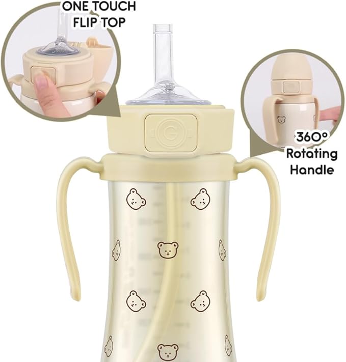 GROSMIMI Flip Top Spill Proof Sippy Cup, BPA Free, 10 oz, Stage 2 Straw - Image 5