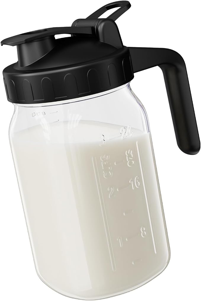 Breast Milk Pitcher Jug - 32 oz Glass Mason Jar Airtight Pitcher by KOIKEY