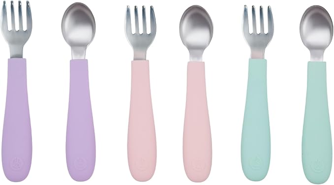 WeeSprout Toddler Utensils, 3 Forks & 3 Spoons, 18/8 Stainless Steel & Food by WeeSprout