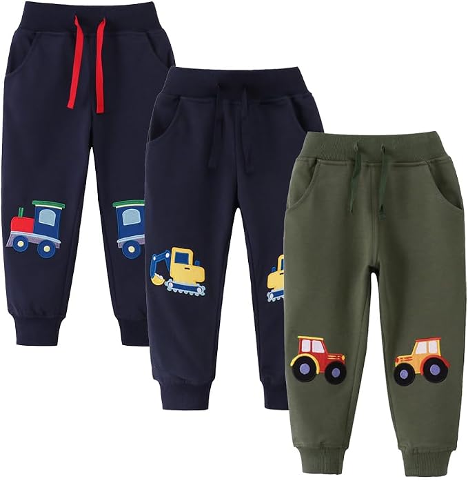 Boys Pants, Toddler 3 Pack Drawstring Elastic Sweatpants Cartoon Active Joggers by WelcometoYookoom