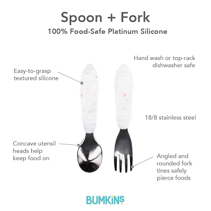 Bumkins Toddler Utensils, Kids Size Fork and Spoon Set, Silicone and - Image 5