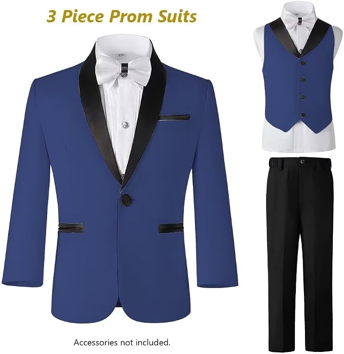 Boys Suit 3 Piece Ring Bearer Suit Kids Formal Jacket Vest Pants Suits Wedding - Image 4