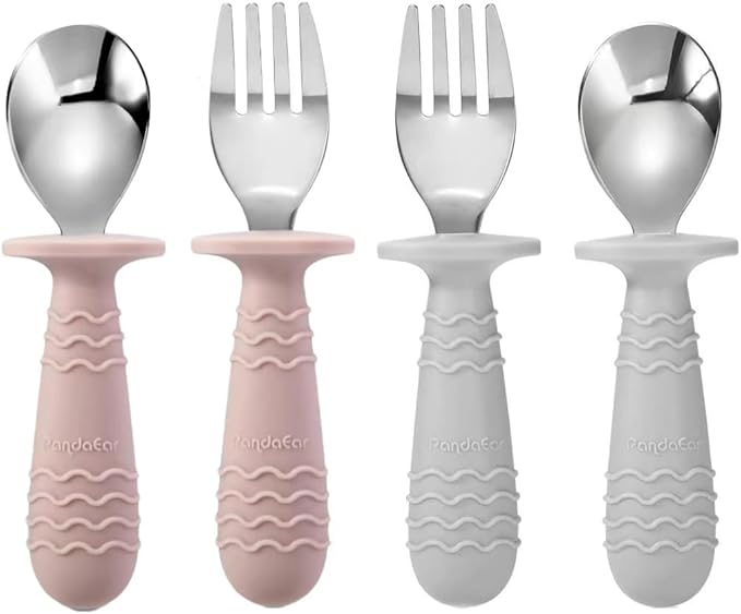 PandaEar 4 Set Baby Toddler Silicone Stainless Steel Utensils Silverware Spoon by PandaEar