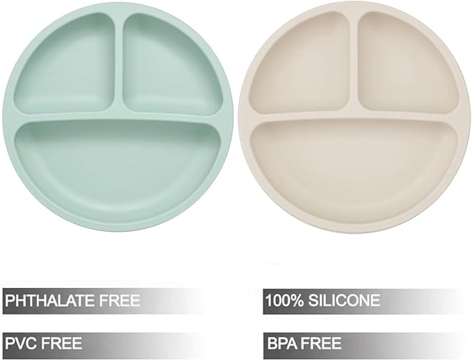 PandaEar Baby Feeding Set| 2 Pack Silicone Divided Suction Plate, 2 Set Toddler - Image 2