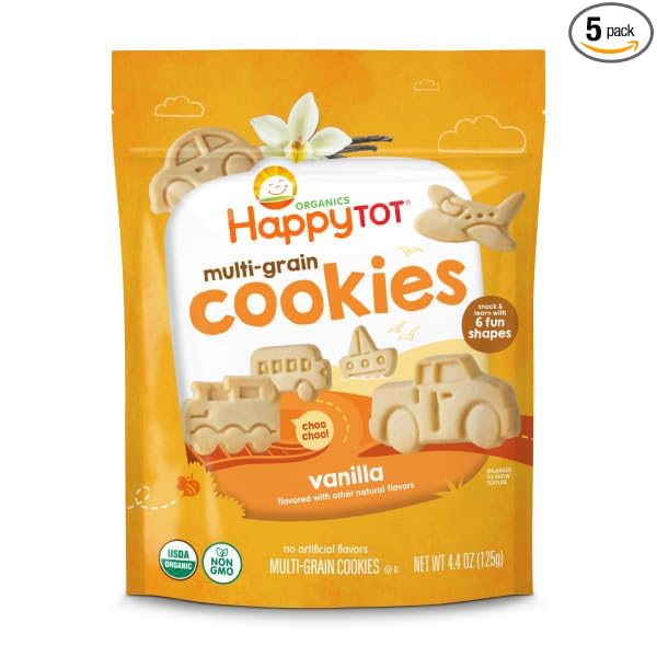 Happy Tot Organic Multi-Grain Cookies Toddler Snack, Fun Transportation Shapes by HappyTot