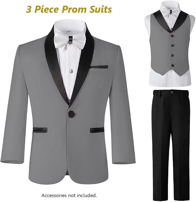 Boys Suit 3 Piece Ring Bearer Suit Kids Formal Jacket Vest Pants Suits Wedding - Image 7