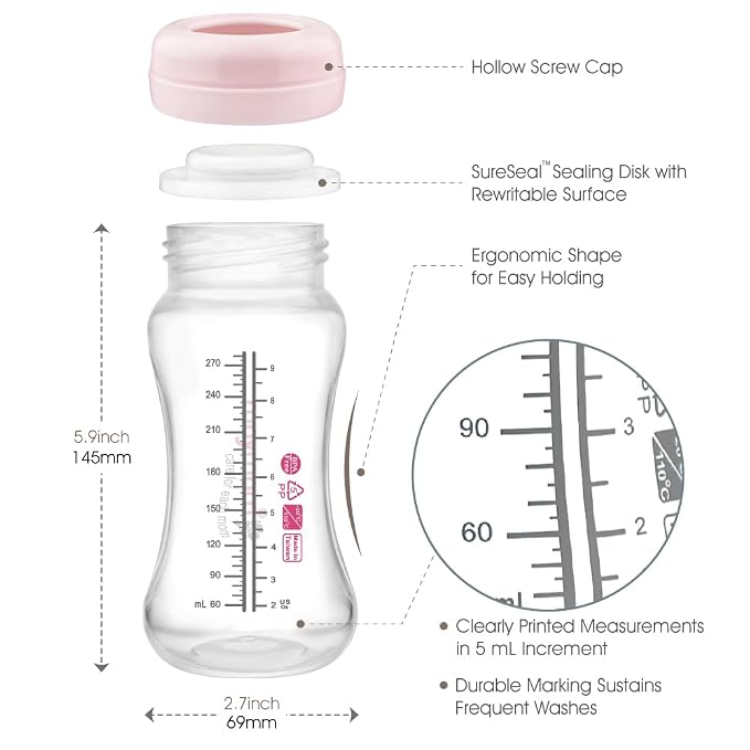 Wide Neck Breastmilk Collection n Storage Bottle 9oz; Re-markable SureSeal - Image 3